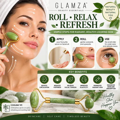 Glamza Jade Roller – Double-Sided Natural Facial Massager