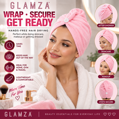 Glamza Microfibre Rapid Dry Hair Towel Wrap – Short Hair – Pink or Purple
