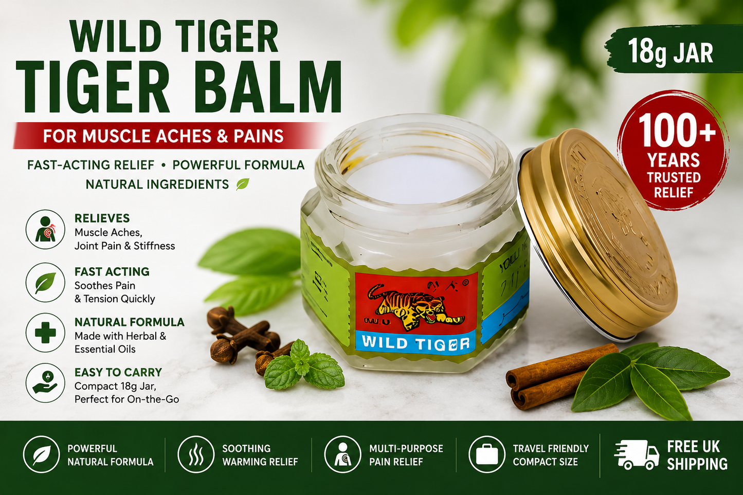 Wild Tiger Tiger Balm for Muscle Aches & Pains – 18g Jar | Fast-Acting Relief