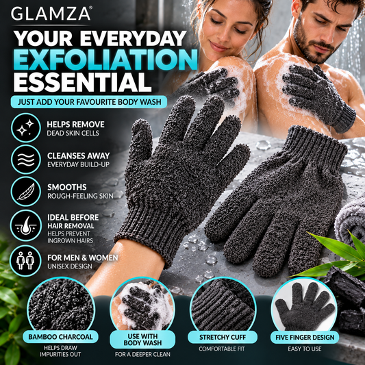 Bamboo Charcoal Exfoliating Gloves – Unisex Bath & Shower Body Scrub Gloves