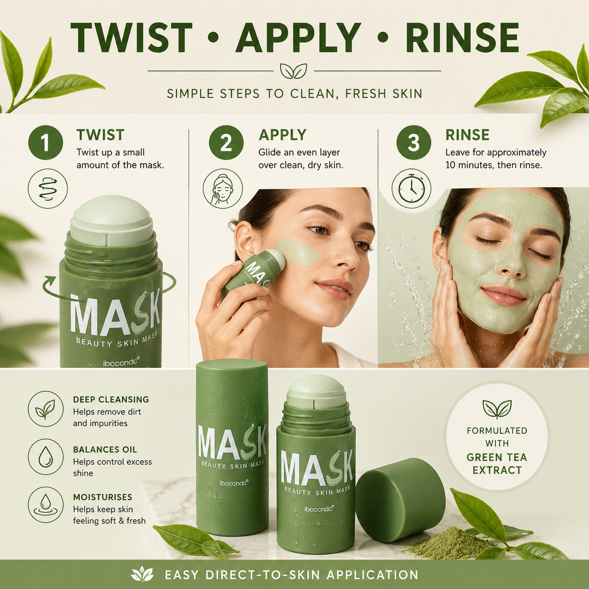 Green Tea Mask Stick – Deep Cleansing Face Mask – 40g