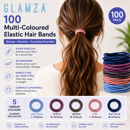 100 Multi-Coloured Elastic Hair Bands – Strong & Stretchy Hair Ties