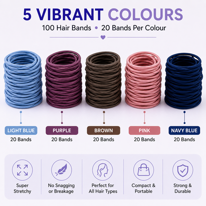 100 Multi-Coloured Elastic Hair Bands – Strong & Stretchy Hair Ties