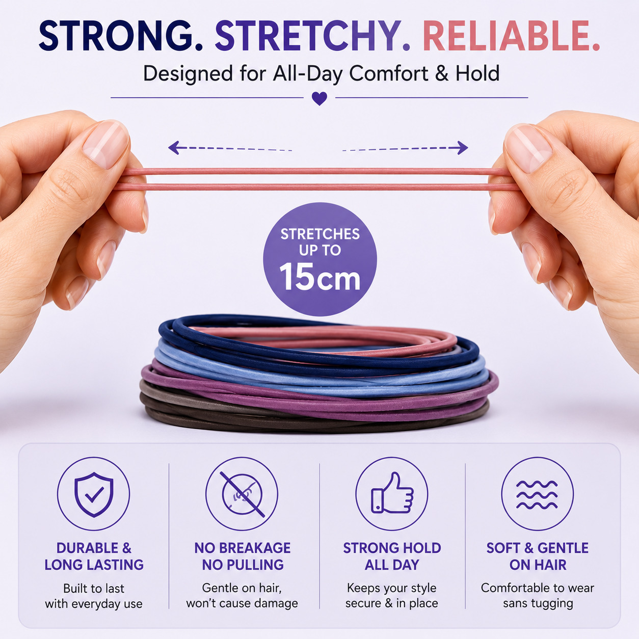 100 Multi-Coloured Elastic Hair Bands – Strong & Stretchy Hair Ties
