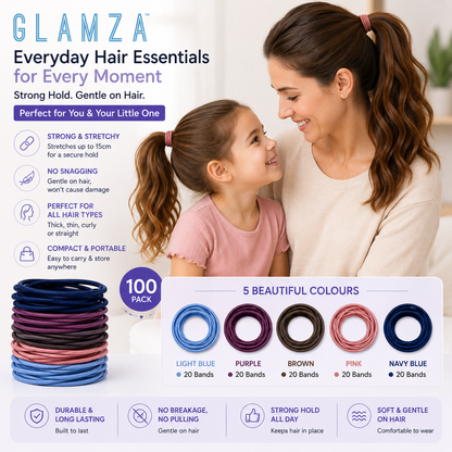 100 Multi-Coloured Elastic Hair Bands – Strong & Stretchy Hair Ties
