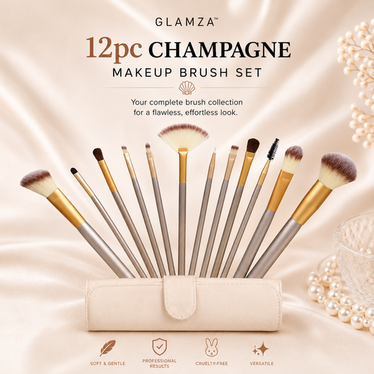 Glamza 12pc Champagne Makeup Brush Set