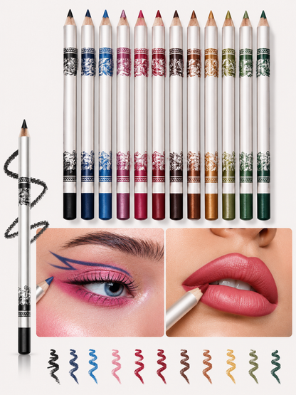 12pc Smoothing Multi Shade Lip Liner & Eye Liner Set | Dual Use, Long-Lasting Formula