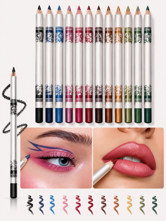 12pc Smoothing Multi Shade Lip Liner & Eye Liner Set | Dual Use, Long-Lasting Formula