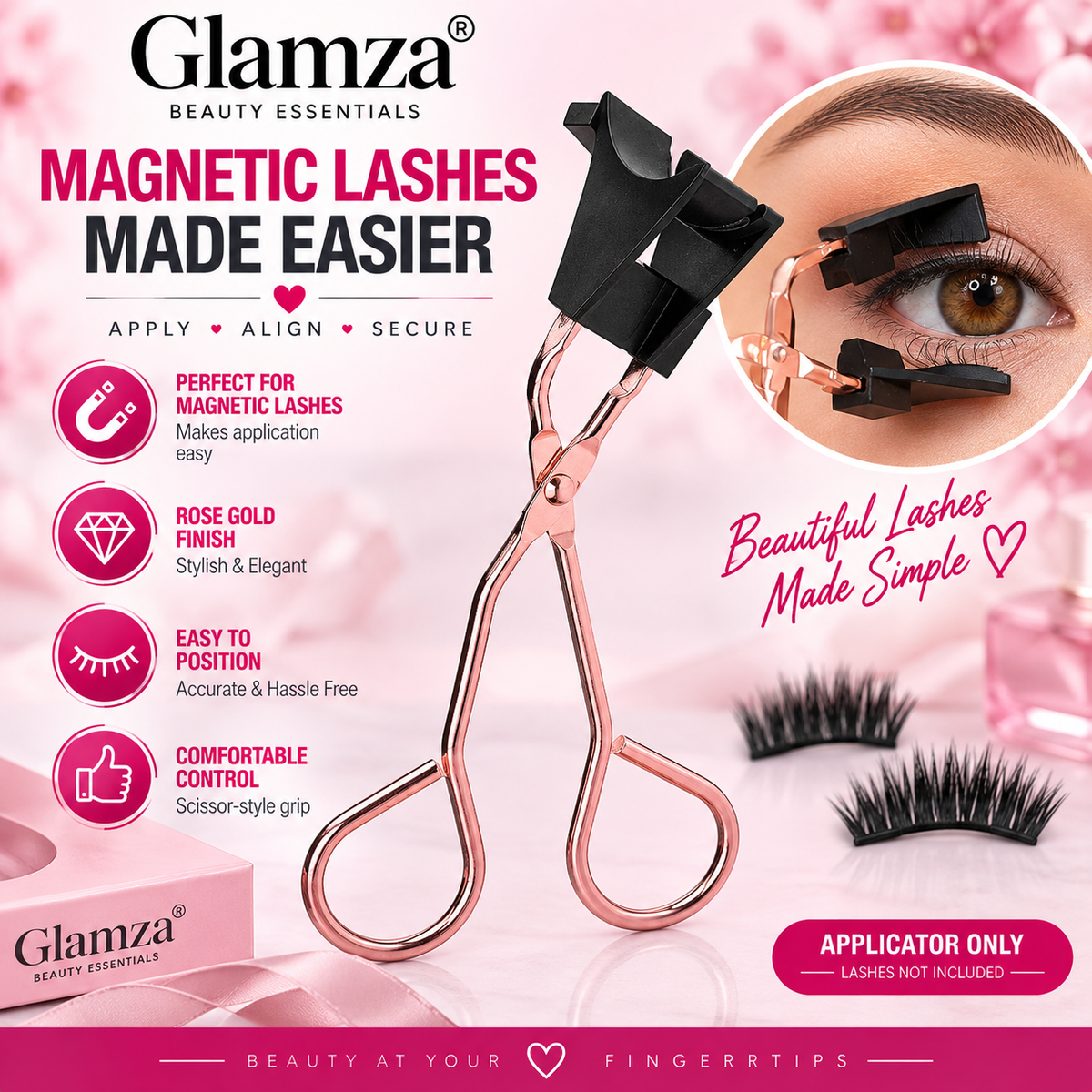 Glamza Magnetic Eyelash Applicator Tweezer – Rose Gold