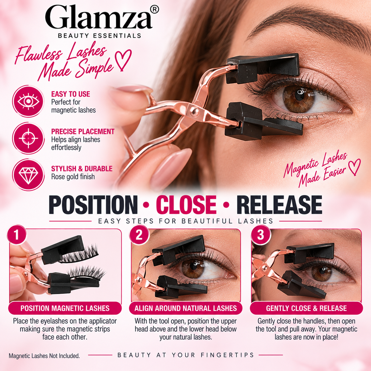 Glamza Magnetic Eyelash Applicator Tweezer – Rose Gold