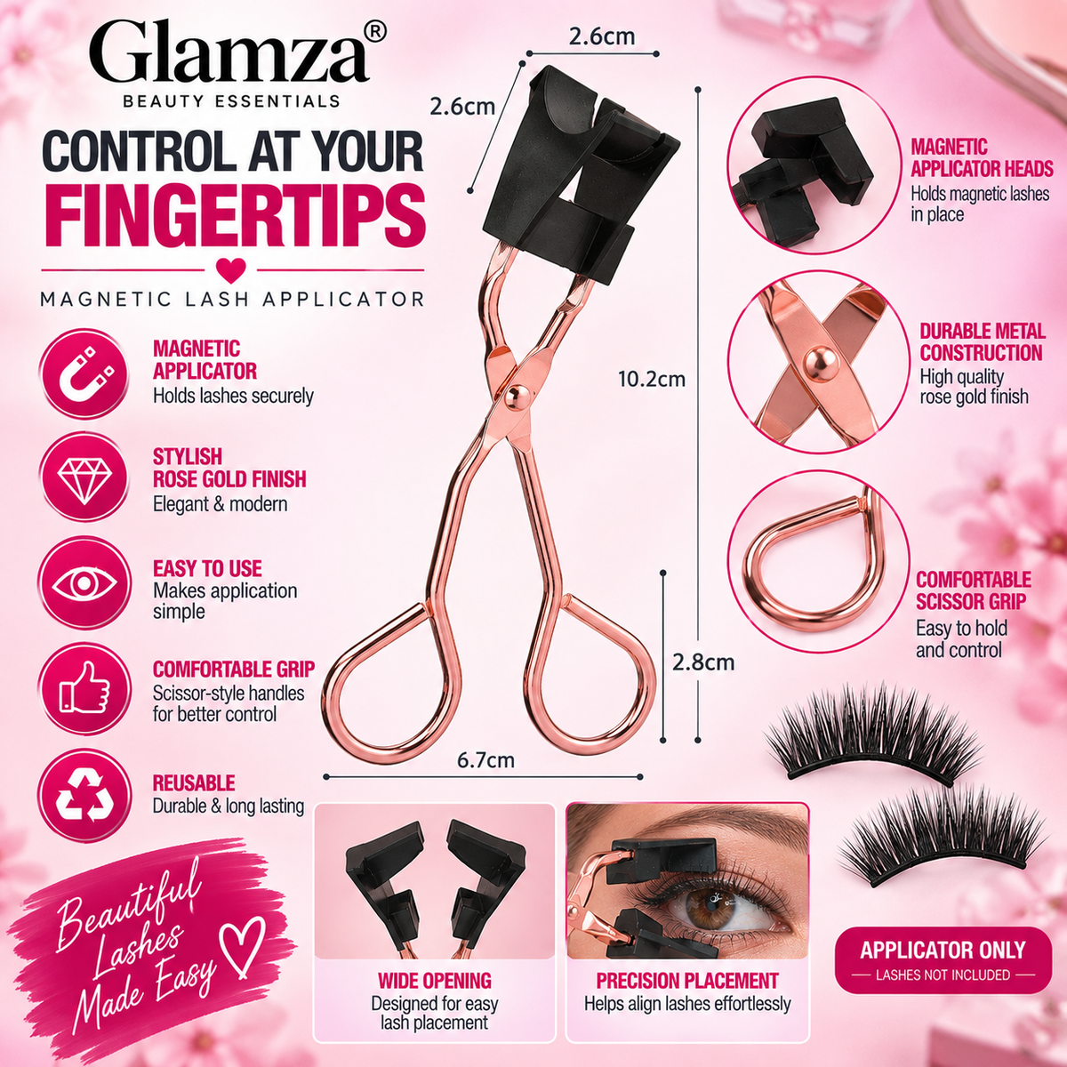 Glamza Magnetic Eyelash Applicator Tweezer – Rose Gold