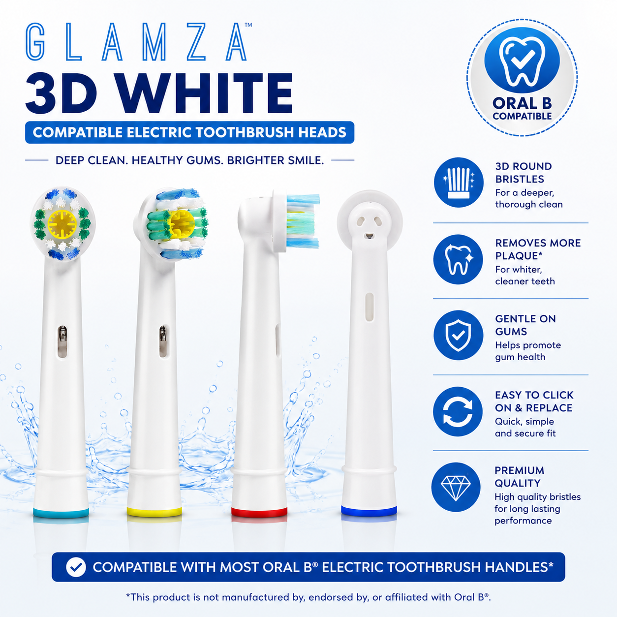 Oral B "3D White" Compatible Electric Toothbrush Heads 4 Pack