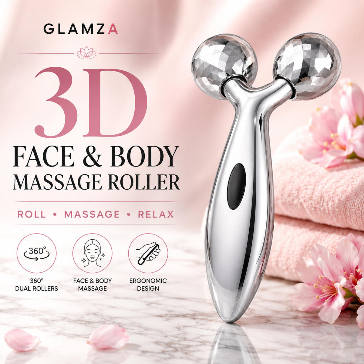 Glamza 3D Body & Facial Massage Roller - Silver