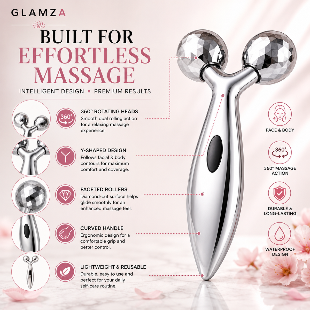 Glamza 3D Body & Facial Massage Roller - Silver