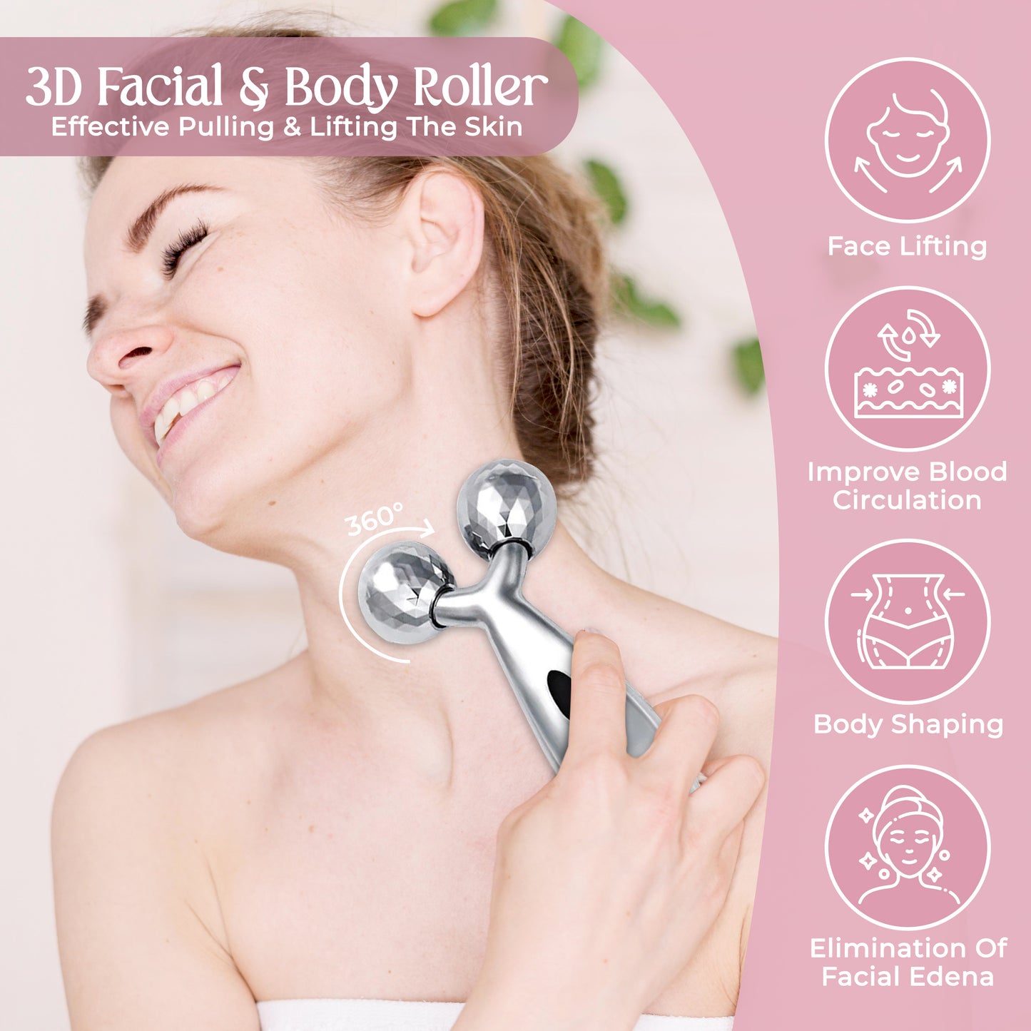 Glamza 3D Body & Facial Massage Roller - Silver