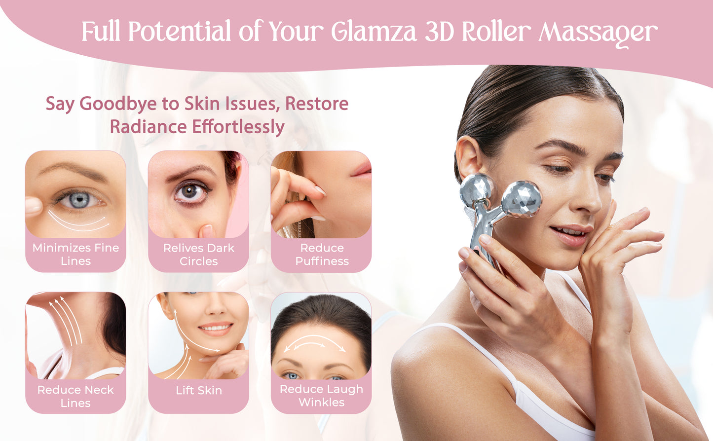 Glamza 3D Body & Facial Massage Roller - Silver