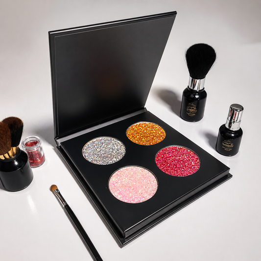 4pc Slim Glitter Eyeshadow Palette with Magnetic Flip-Top Closure – Black Compact