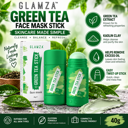 Glamza Green Tea Face Mask Sticks – 40g Purifying Clay Masks