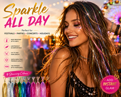 Glamza Sparkling Hair Tinsel - 9 Bright Colours to Choose From!