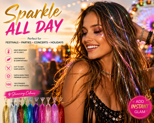 Glamza Sparkling Hair Tinsel - 9 Bright Colours to Choose From!
