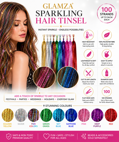 Glamza Sparkling Hair Tinsel - 9 Bright Colours to Choose From!