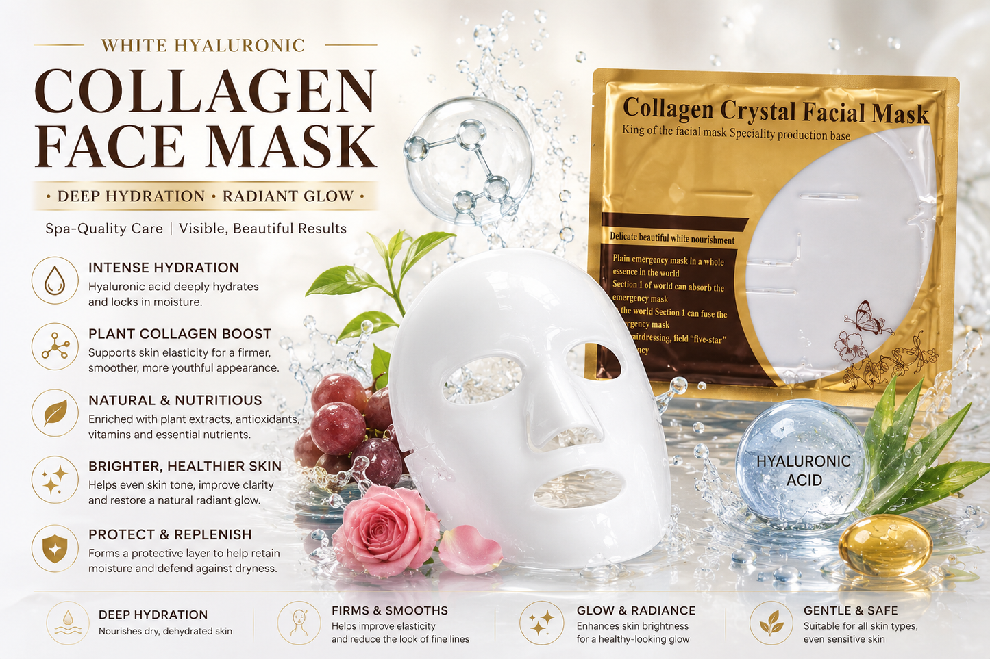 Global Hyaluronic White Collagen Face Masks