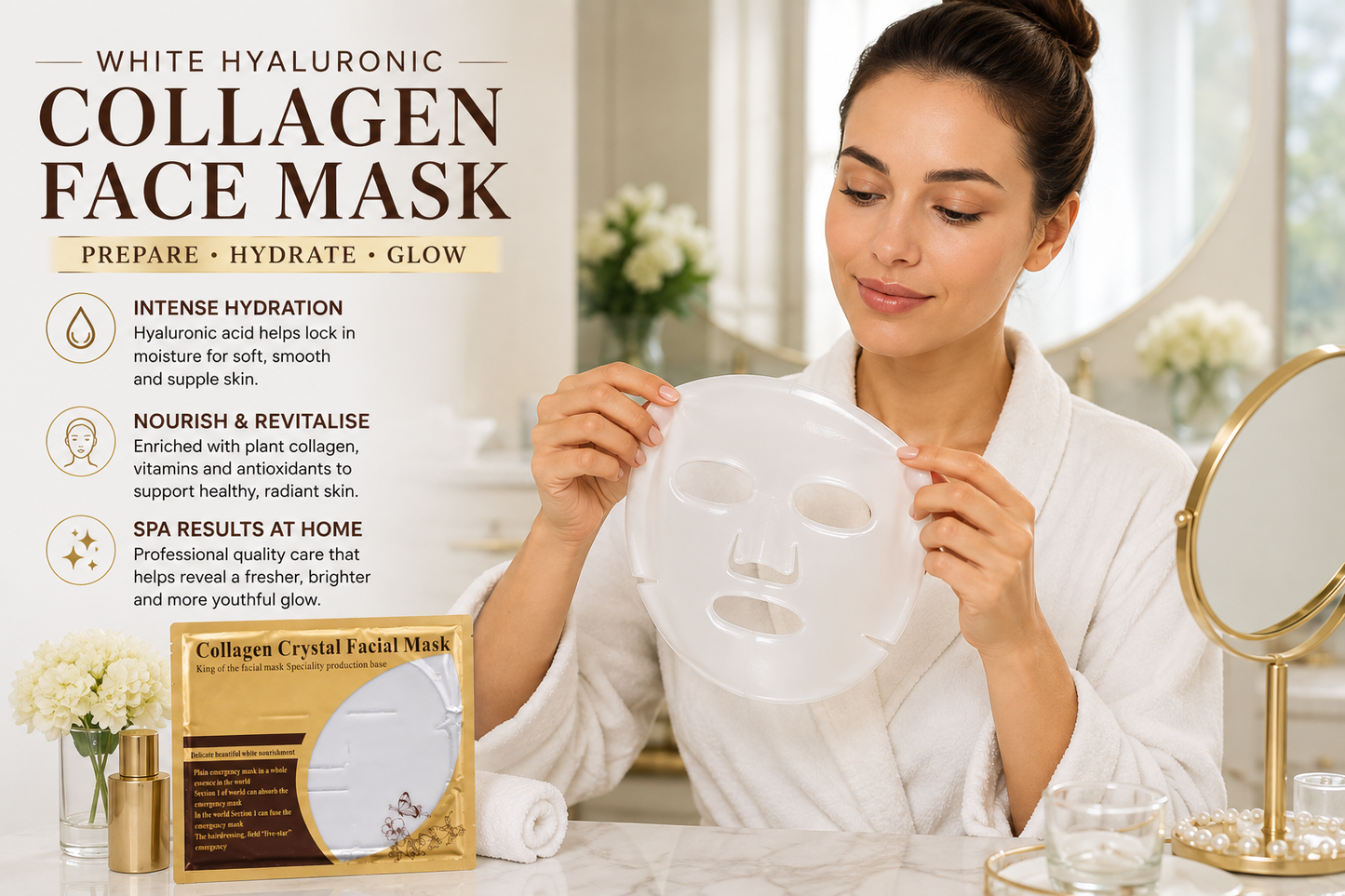 Global Hyaluronic White Collagen Face Masks