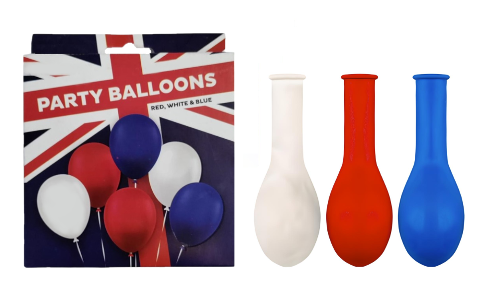 British Patriot Party Balloons 12 Pack in Red White & Blue - 30cm