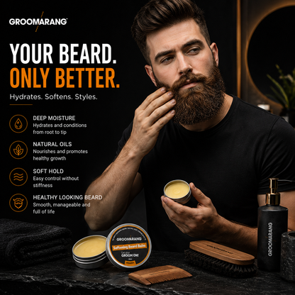 Groomarang Softening Beard Balm 60ml - Enriched with Sweet Almond Oil, Jojoba, Limonene & Linalool