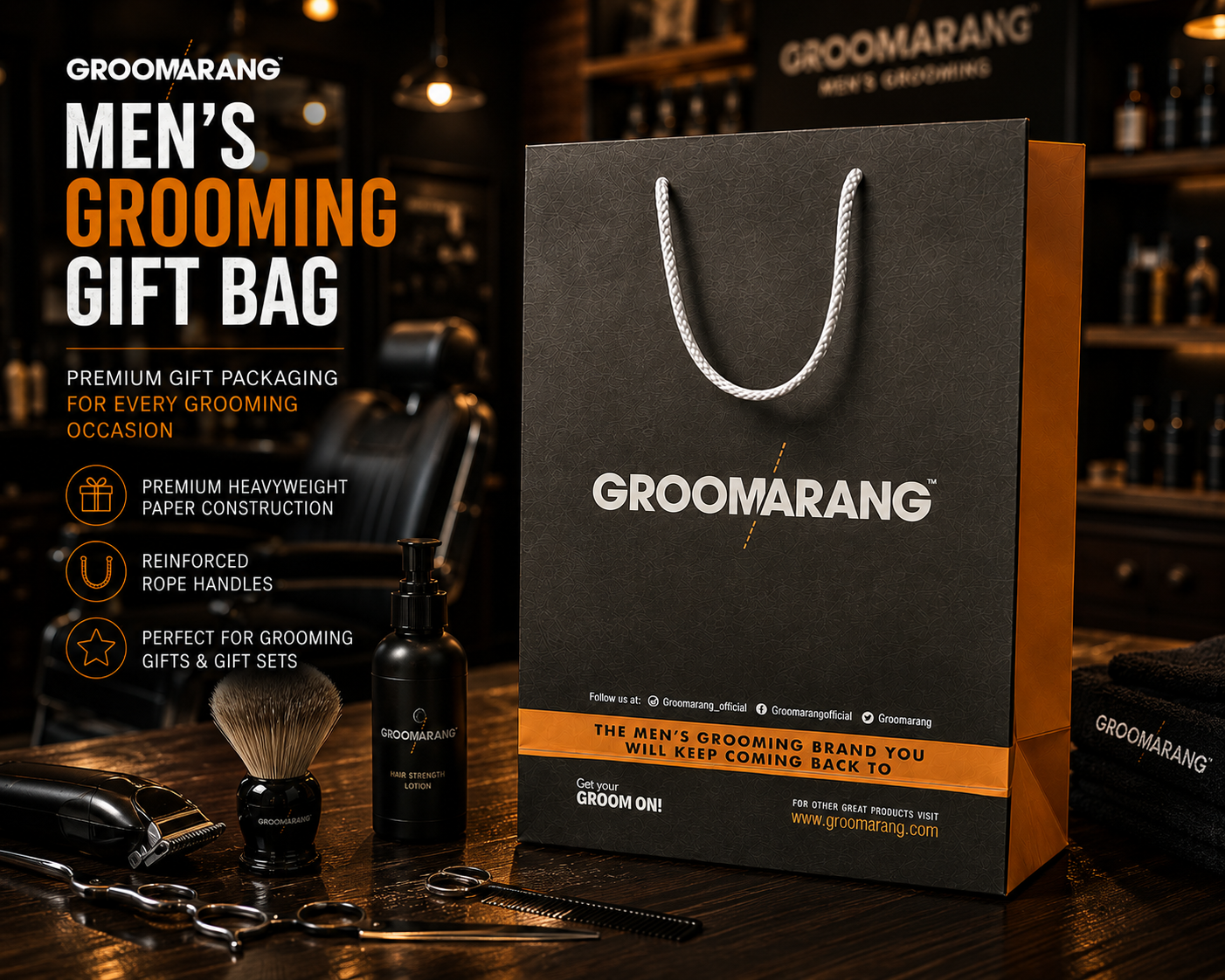 Groomarang Men's Grooming Gift Bag 35cm x 25cm x 10cm