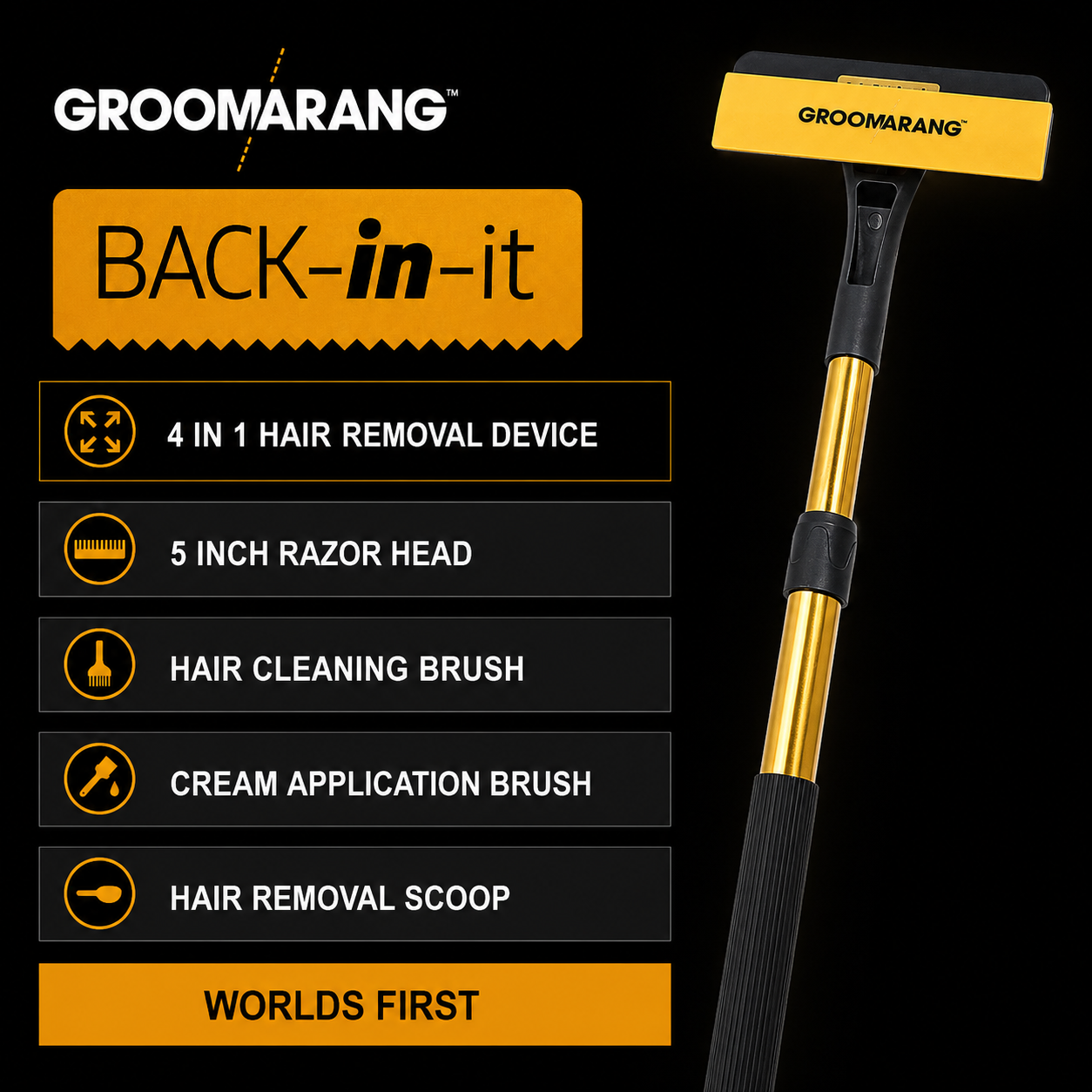 Groomarang 'Back In It' Back Shaver and Hair Removal Device