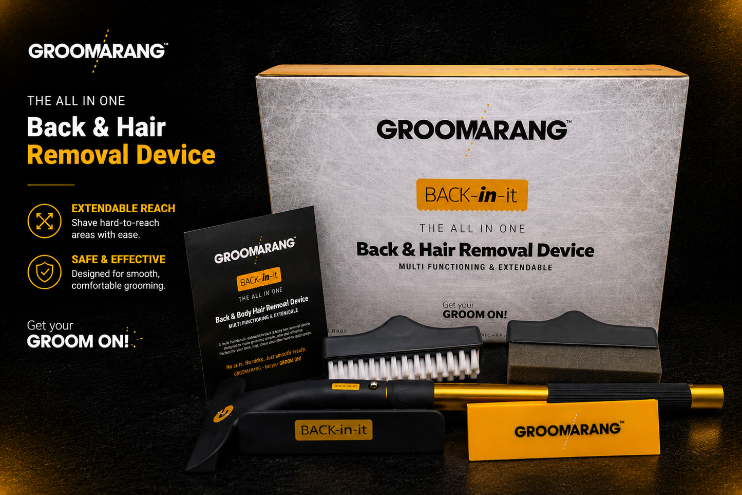 Groomarang 'Back In It' Back Shaver and Hair Removal Device