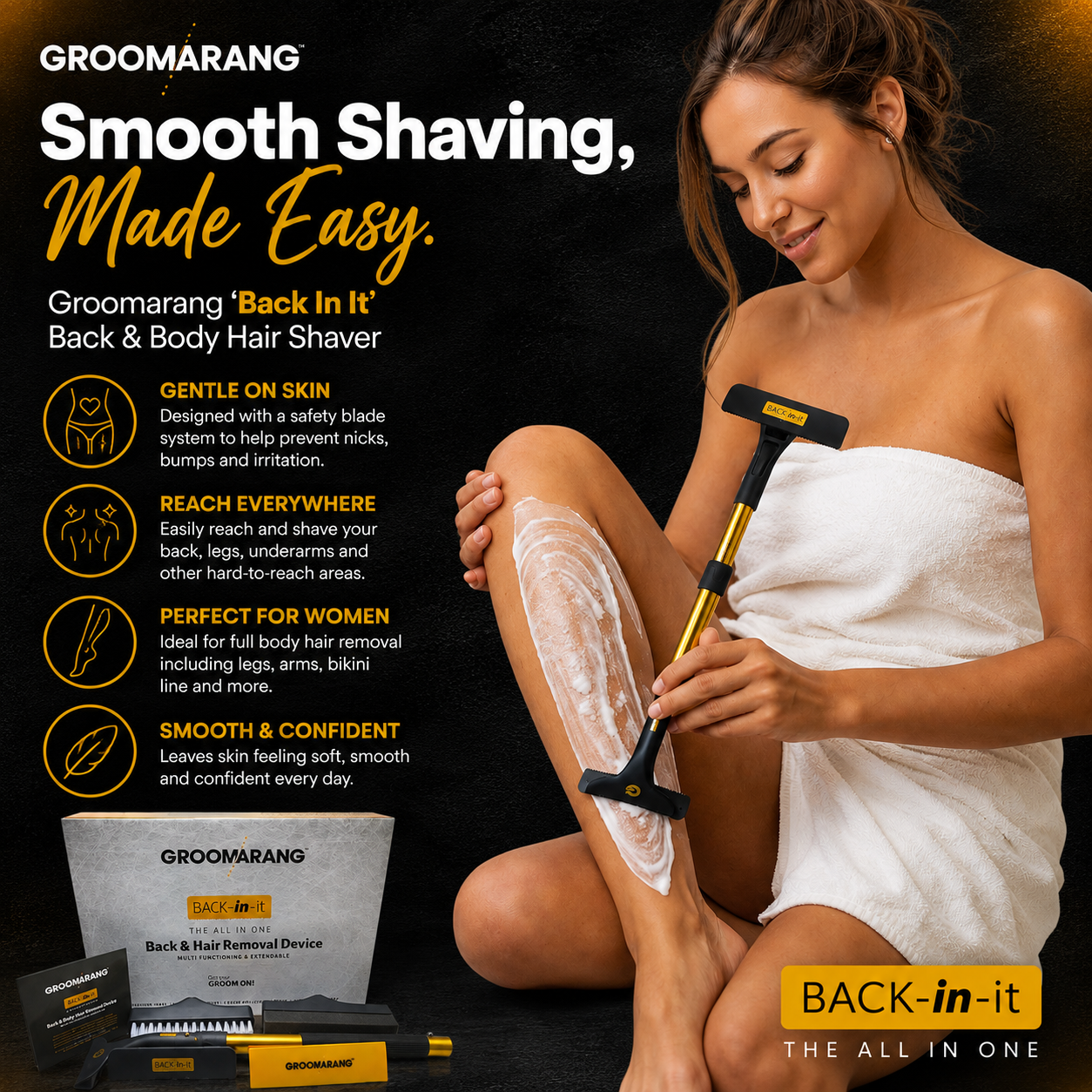 Groomarang 'Back In It' Back Shaver and Hair Removal Device