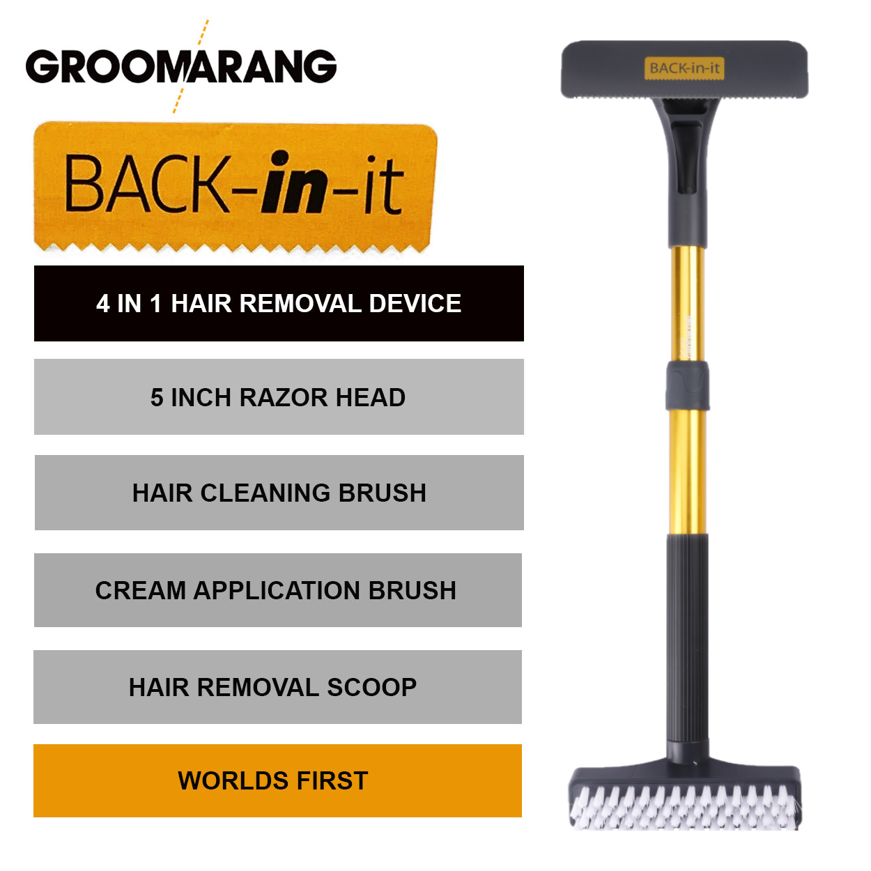 Groomarang 'Back-In-It' Back Shaver and Hair Removal Device