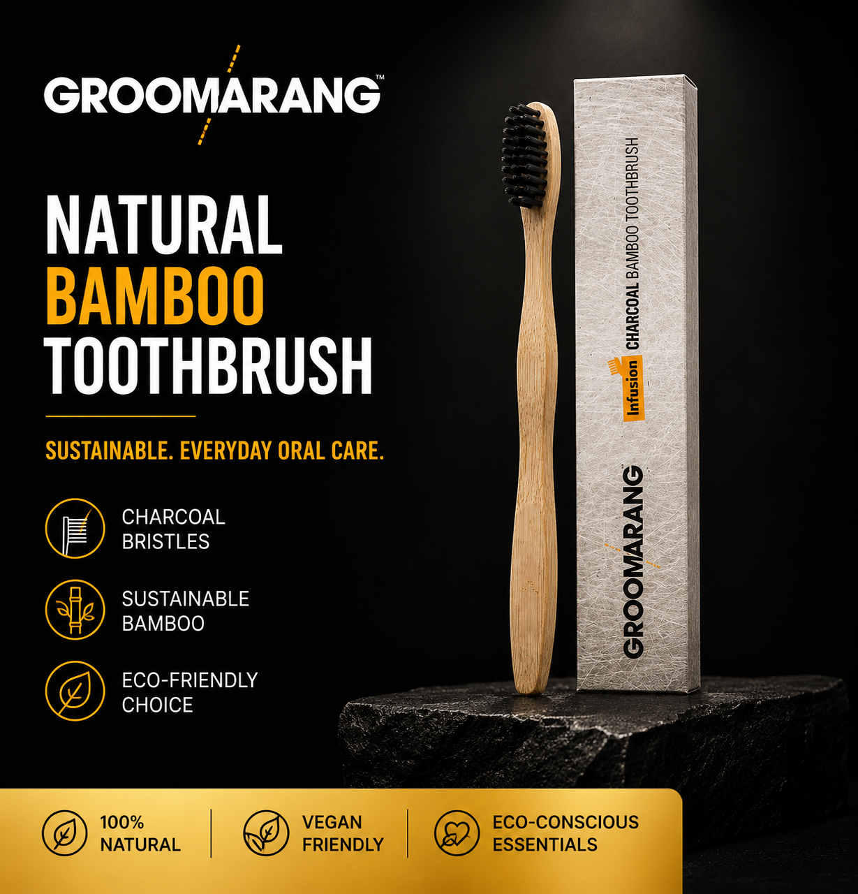 Groomarang Infusion Charcoal Bamboo Toothbrush