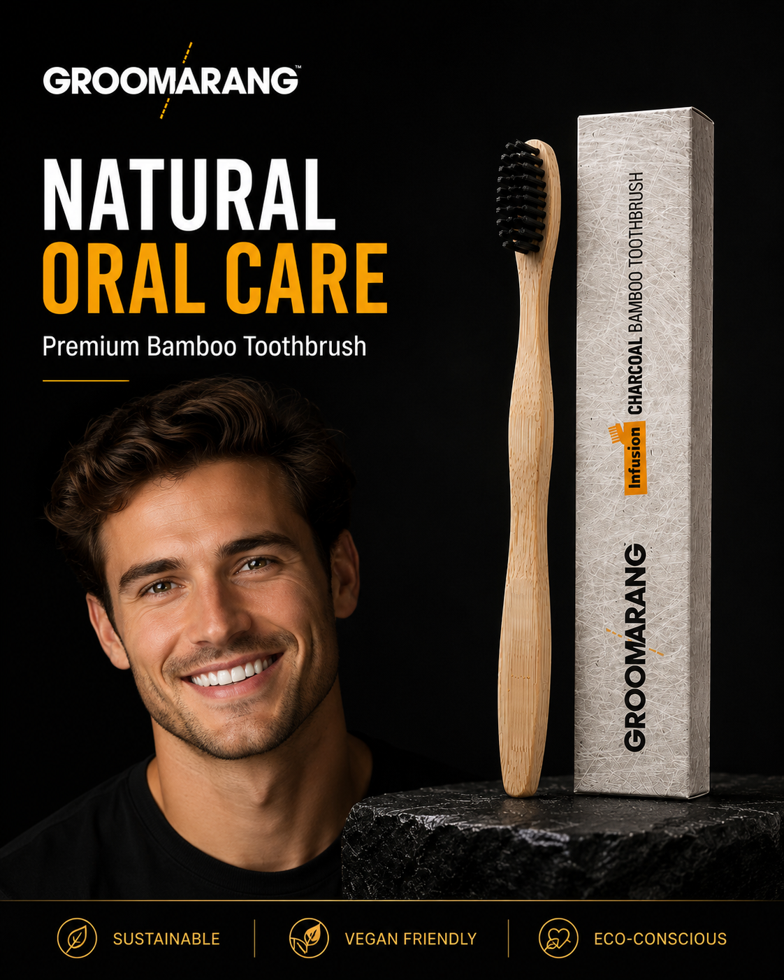 Groomarang Infusion Charcoal Bamboo Toothbrush
