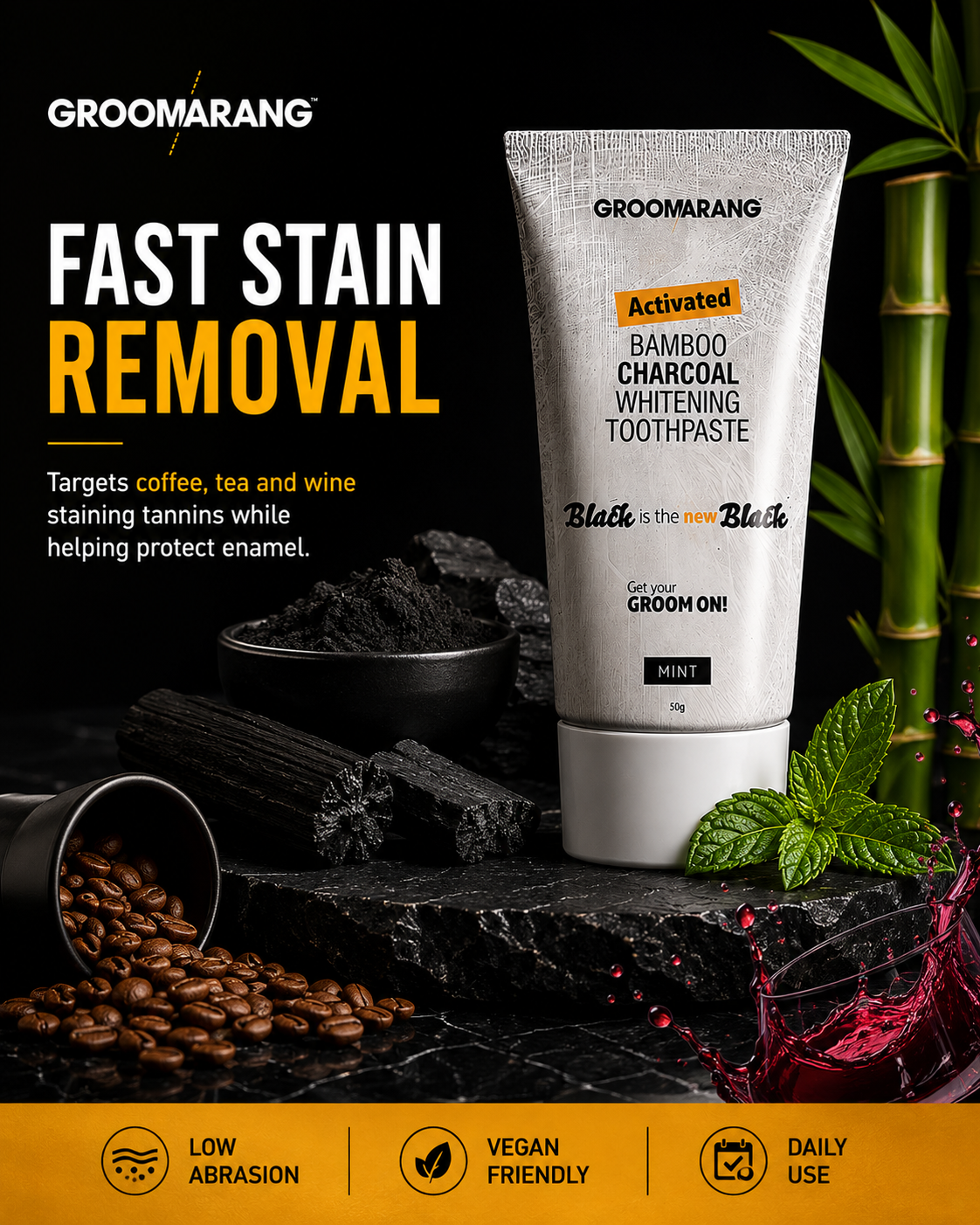 Groomarang Activated Bamboo Charcoal Whitening Toothpaste - Mint
