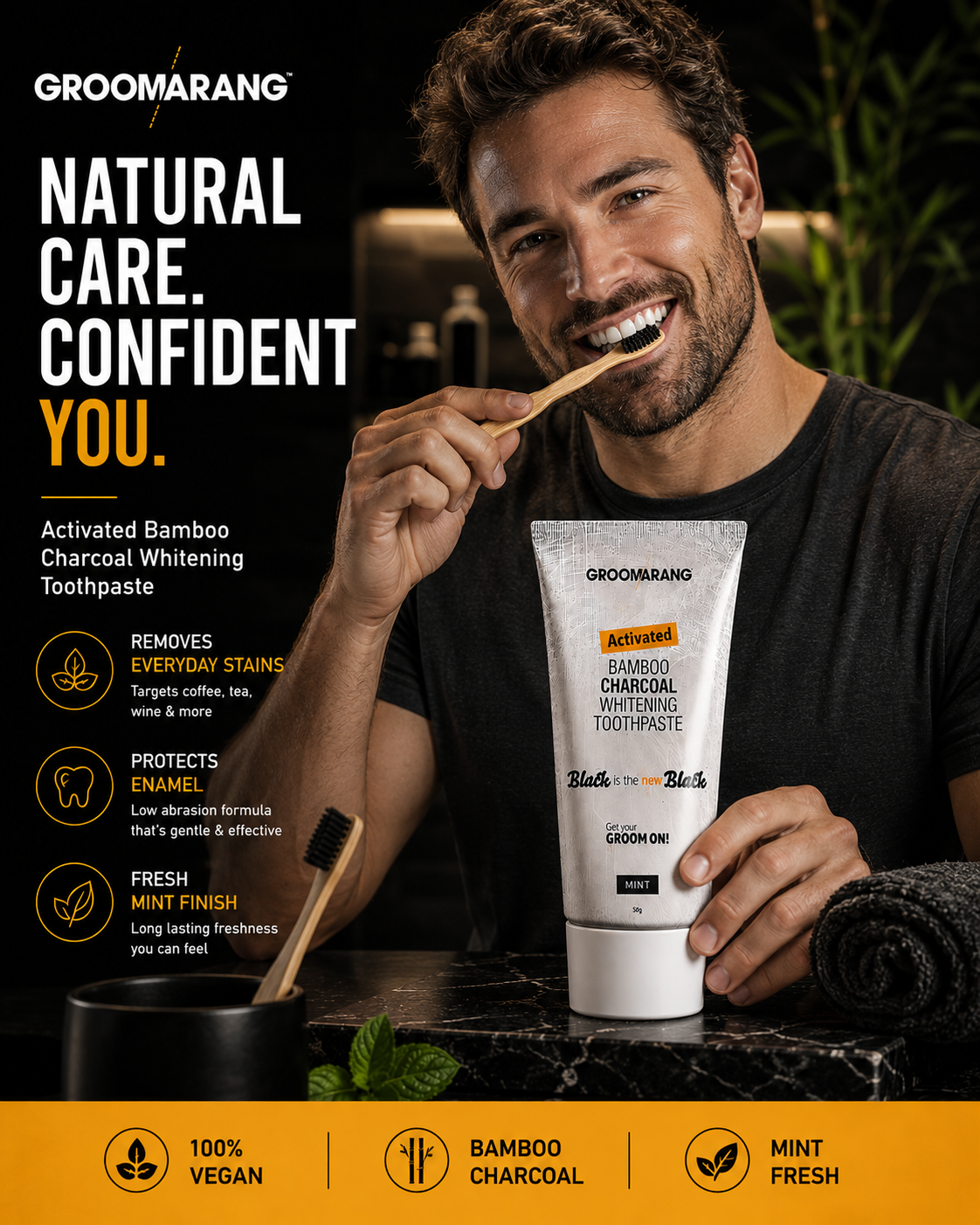 Groomarang Activated Bamboo Charcoal Whitening Toothpaste - Mint