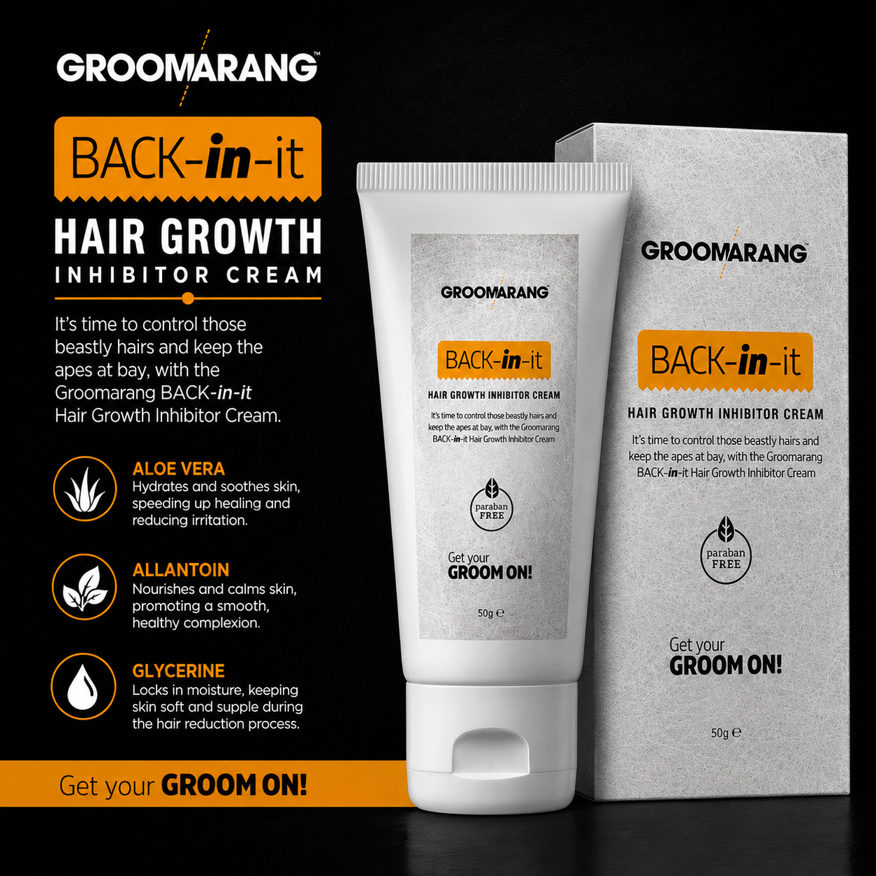 Groomarang Hair Growth Inhibitor Cream Permanent Body and Face Hair Removal 50g