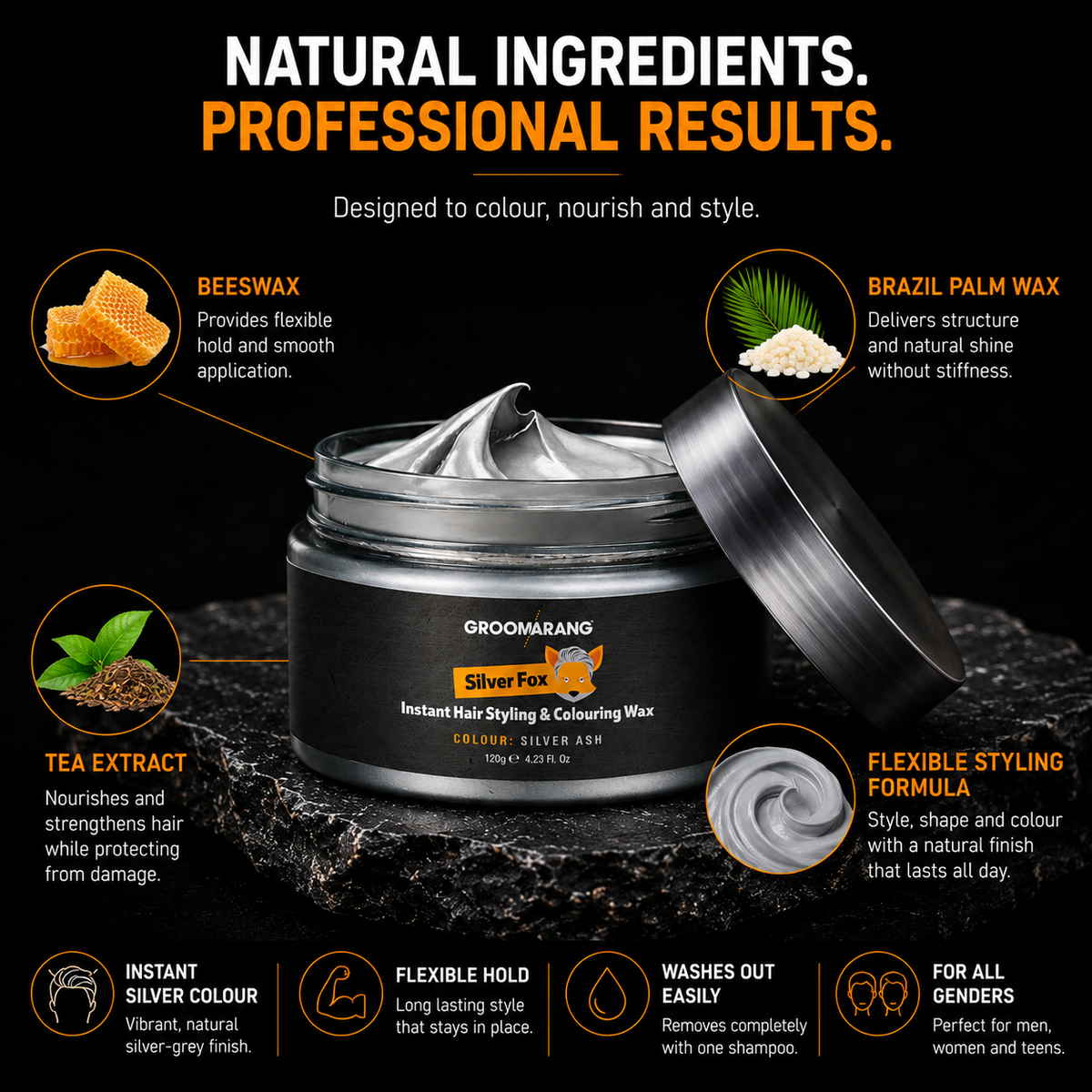 Groomarang Silver Fox Instant Hair Styling & Colouring Wax