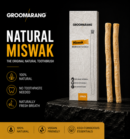 Groomarang Miswak 2 Pack Traditional Toothbrushes - Natural 'On the Go' Teeth Cleaning