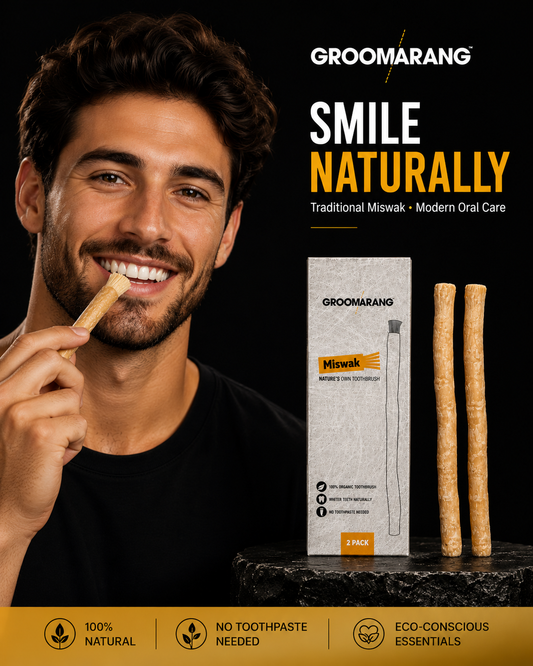 Groomarang Miswak 2 Pack Traditional Toothbrushes - Natural 'On the Go' Teeth Cleaning