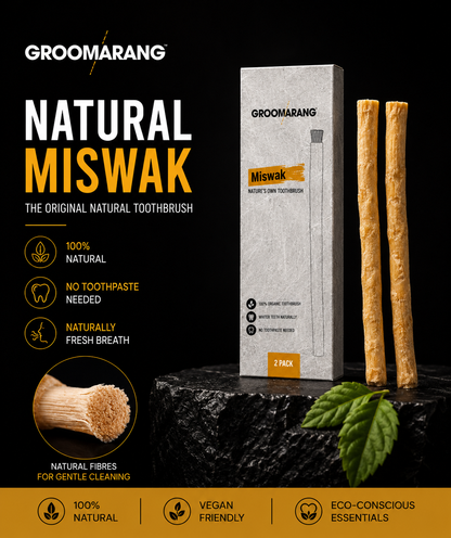 Groomarang Miswak 2 Pack Traditional Toothbrushes - Natural 'On the Go' Teeth Cleaning
