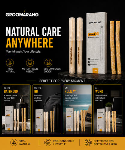 Groomarang Miswak 2 Pack Traditional Toothbrushes - Natural 'On the Go' Teeth Cleaning
