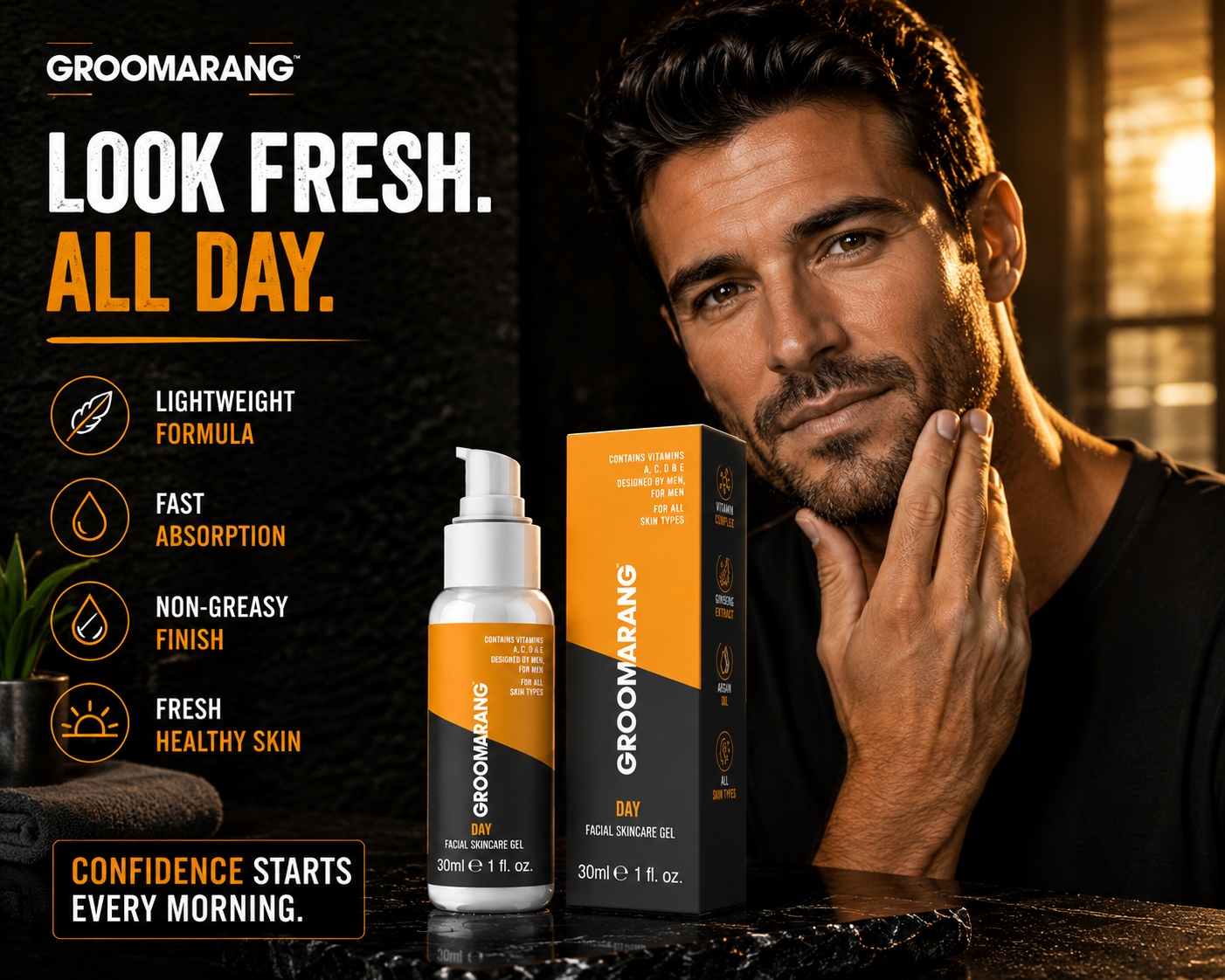 Groomarang Premium Facial Skincare Gel 30ml For Men - Day Use