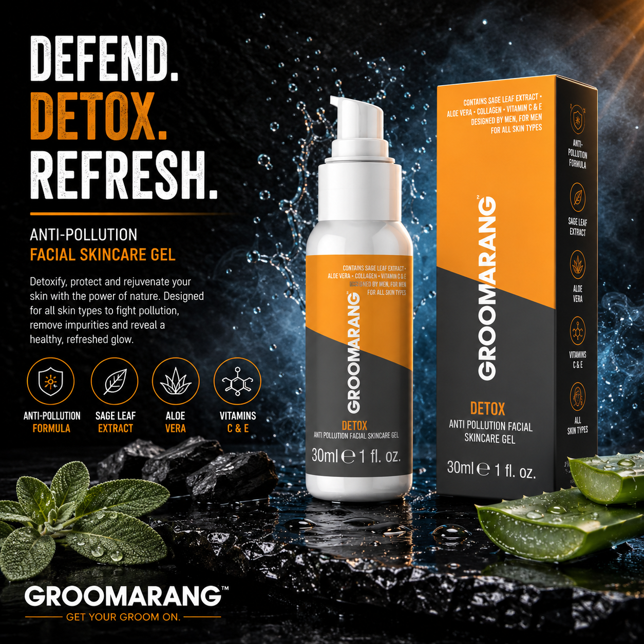 Groomarang Premium Facial Skincare - Anti Pollution Detox Gel 30ml