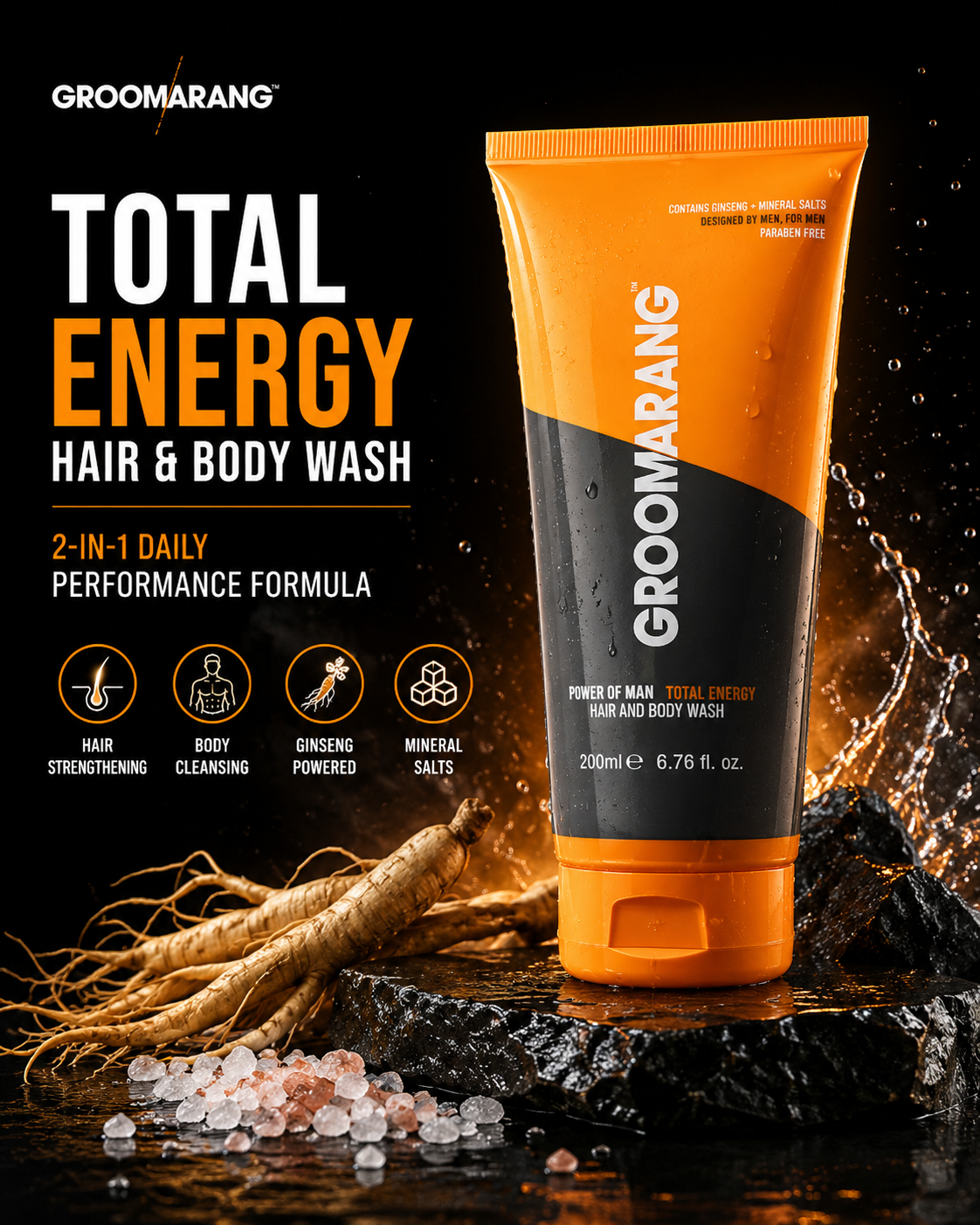 Groomarang Power of Man ‘Total Energy’ Hair and Body Wash 200ml