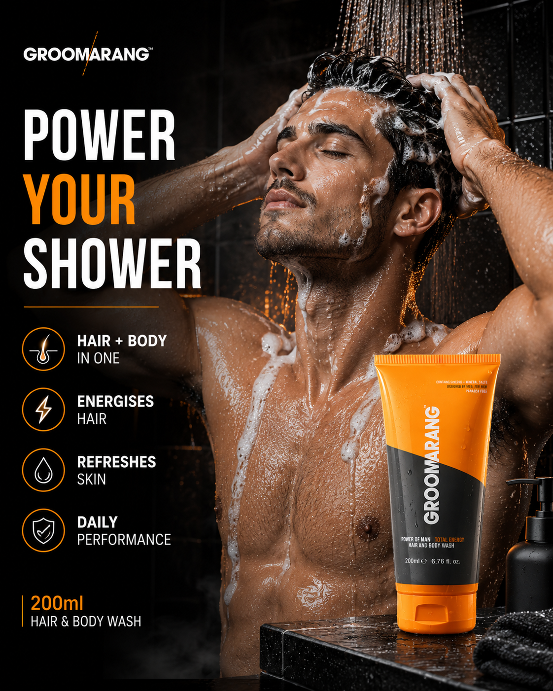 Groomarang Power of Man ‘Total Energy’ Hair and Body Wash 200ml