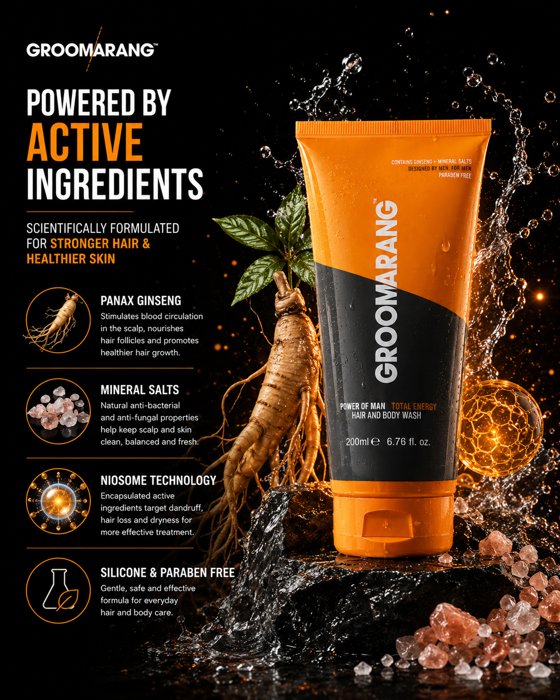 Groomarang Power of Man ‘Total Energy’ Hair and Body Wash 200ml