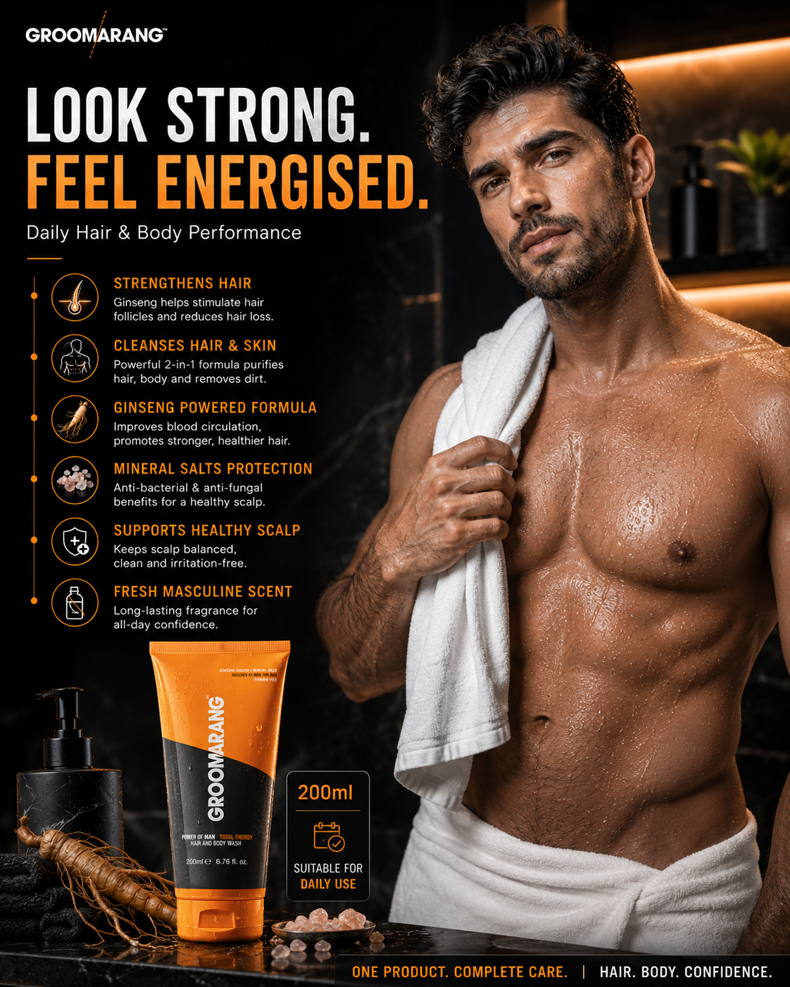 Groomarang Power of Man ‘Total Energy’ Hair and Body Wash 200ml